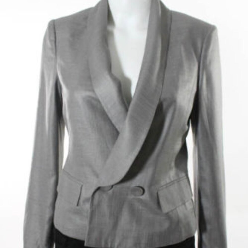 BCBGMaxazria Runway Grey V-Neck Shawl Collar Blazer